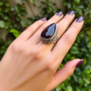 Handmade Garnet Ring - Sterling Silver - Unique Design, Natural Garnet Statement Ring - Artisan Crafted, Boho Garnet Ring - Gift for her