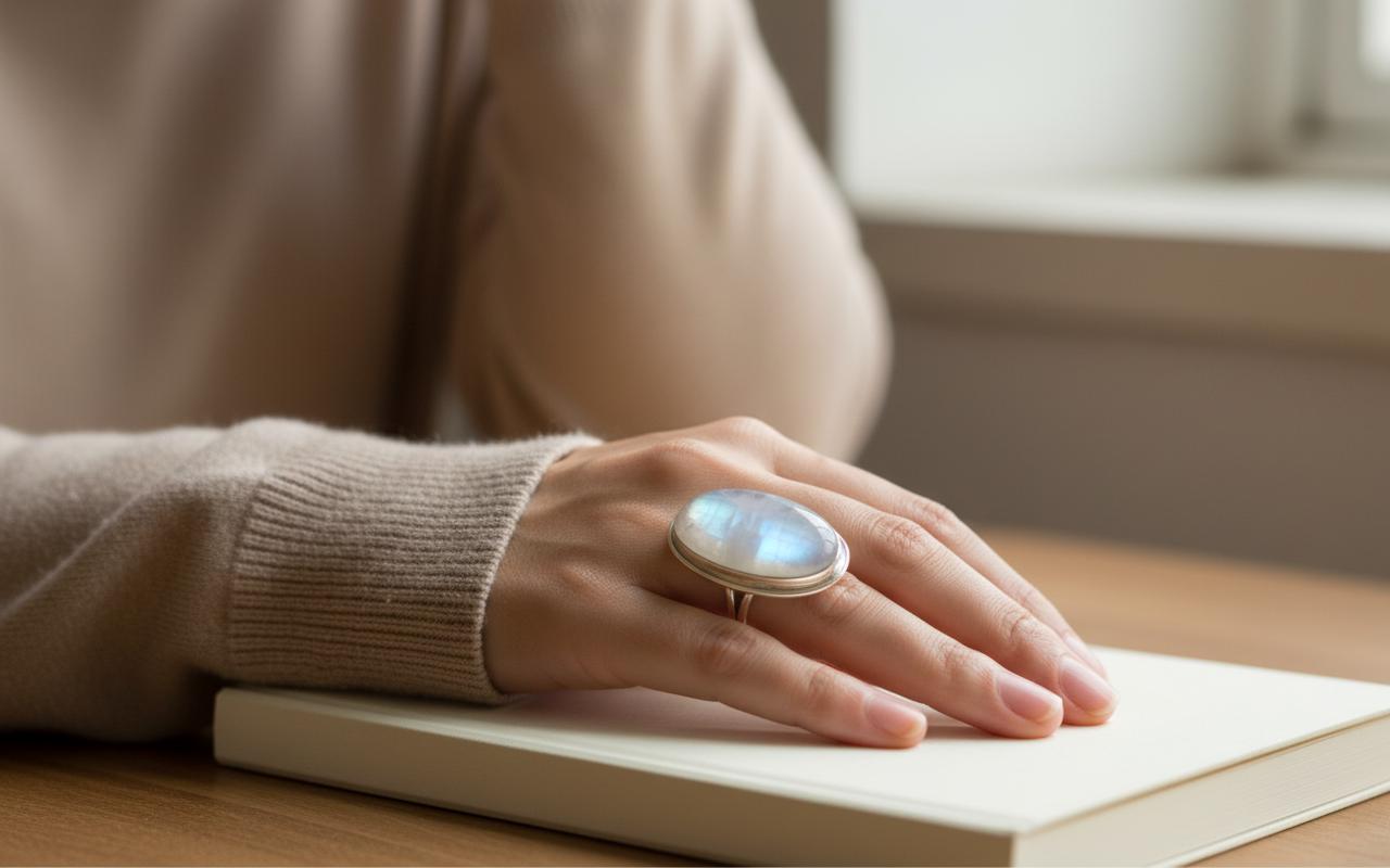 Handmade Moonstone 925 Silver Ring – Natural Oval Moonstone Statement Ring – Minimalist Sterling Silver Jewelry – Gift for Her
