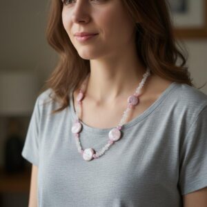 Handmade Rose Quartz Statement Necklace | Bohemian Gemstone Collar, Silver Clasp