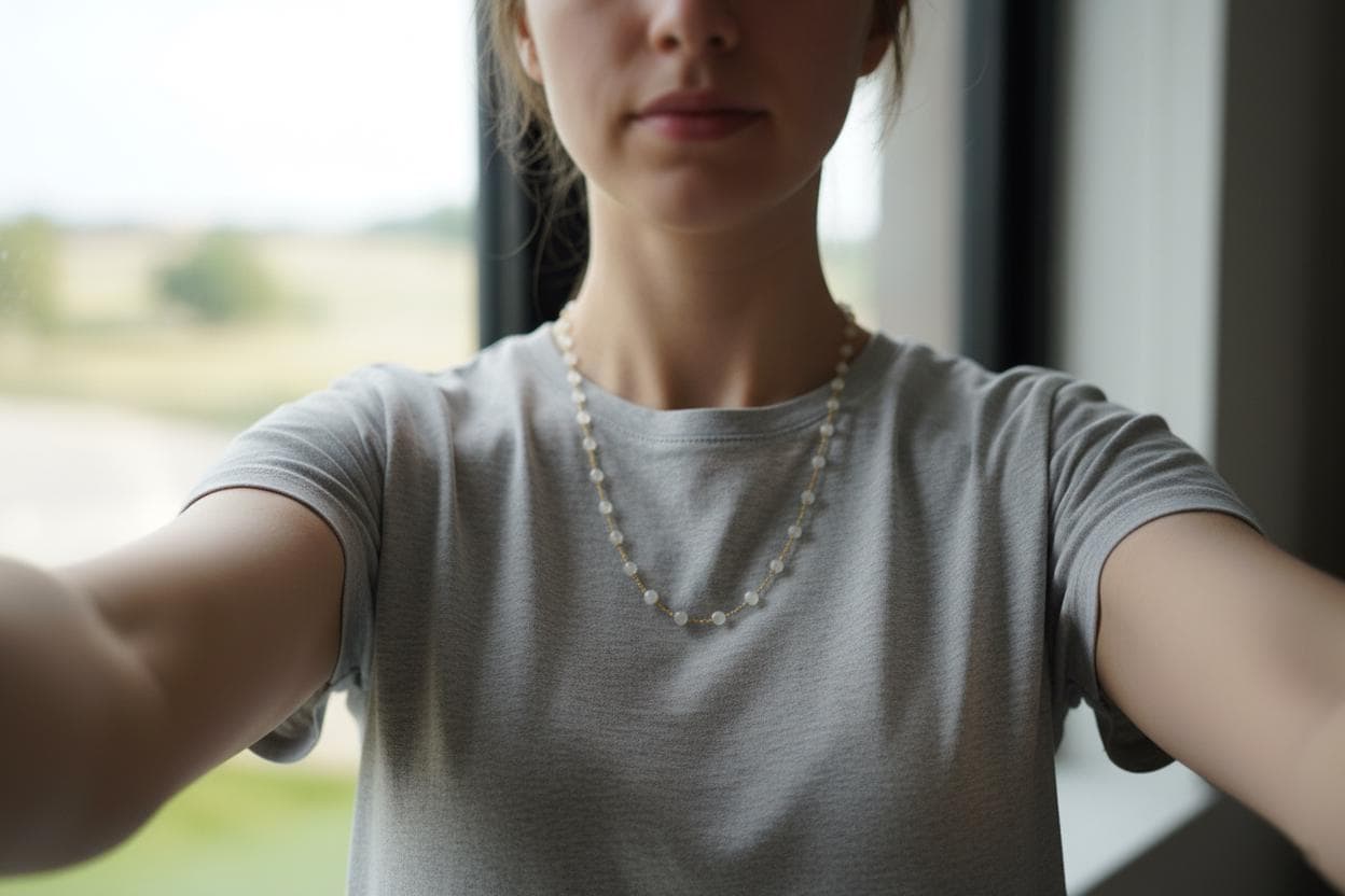 Gold-Plated Moonstone Beaded Necklace | Handmade Silver Base