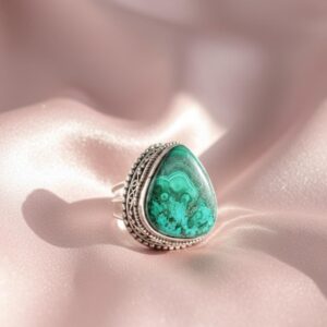 Handmade Malachite Ring • Green Gemstone Statement Ring • Boho Vintage Silver Ring • Natural Malachite Jewelry • Gift for Her