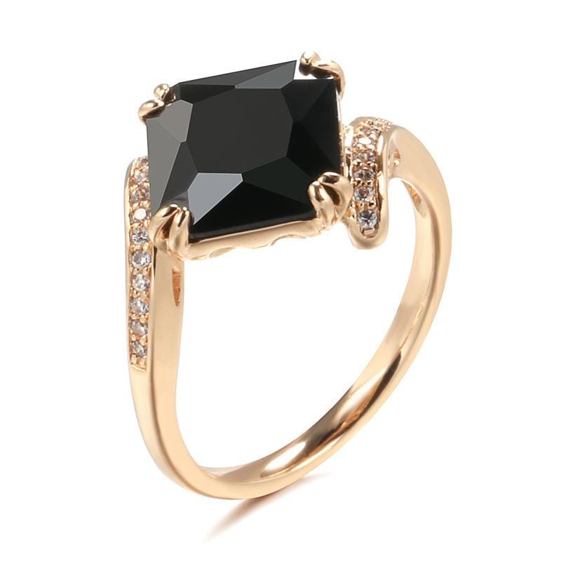 Retro Gold Plated Ring Black Zirconia Women Statement Vintage Style Jewelry