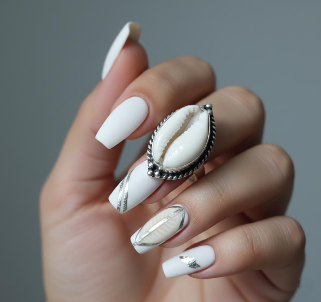 Cowrie Shell Ring, Genuine Cowrie Shell Silver Ring, Unique Shell Ring in Sterling Silver, Minimalist Cowrie Shell Ring, Handmade ring