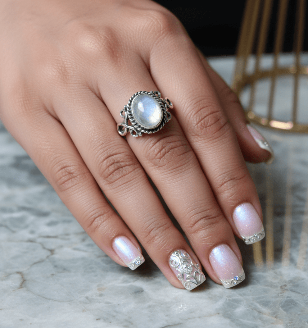Sterling Silver Moonstone Ring, Boho Artisan Jewelry - Image 3