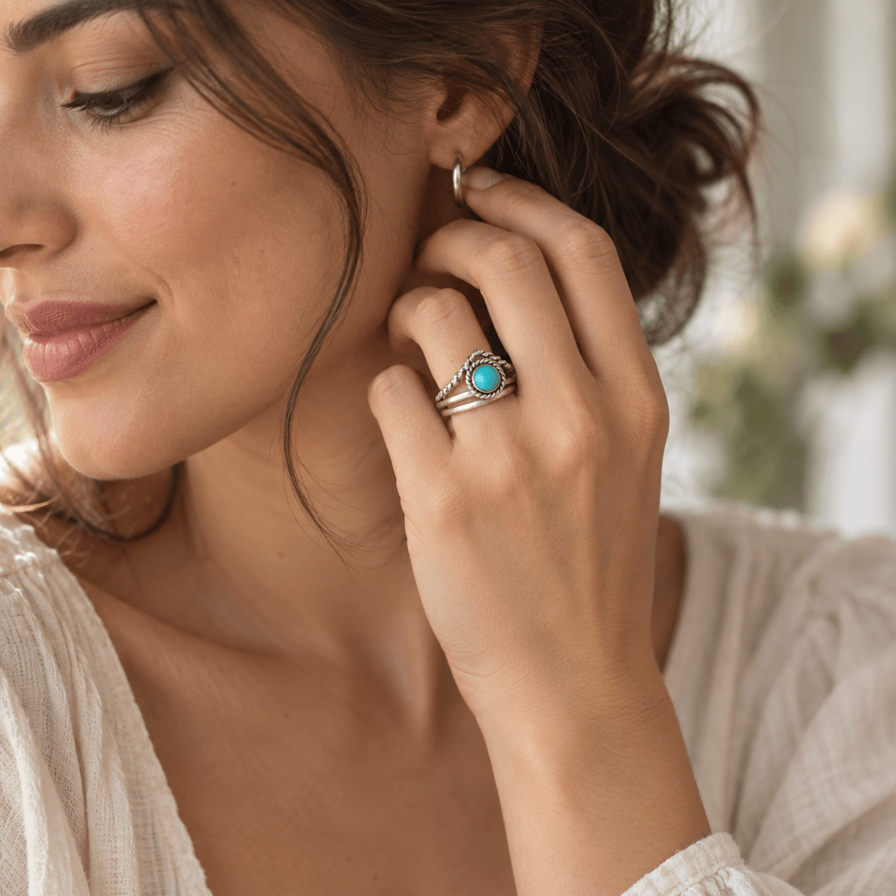 Turquoise Ring, 925 Silver Ring, Women Ring, Natural Turquoise, Gemstone Ring, Turquoise Jewelry, Handmade Ring, Dainty Ring, Boho Ring - Image 4