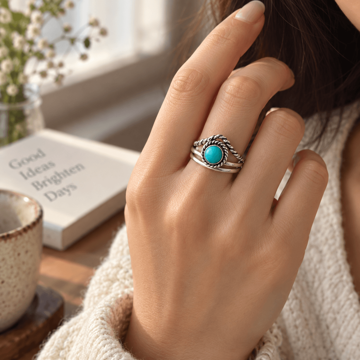 Turquoise Ring, 925 Silver Ring, Women Ring, Natural Turquoise, Gemstone Ring, Turquoise Jewelry, Handmade Ring, Dainty Ring, Boho Ring - Image 3